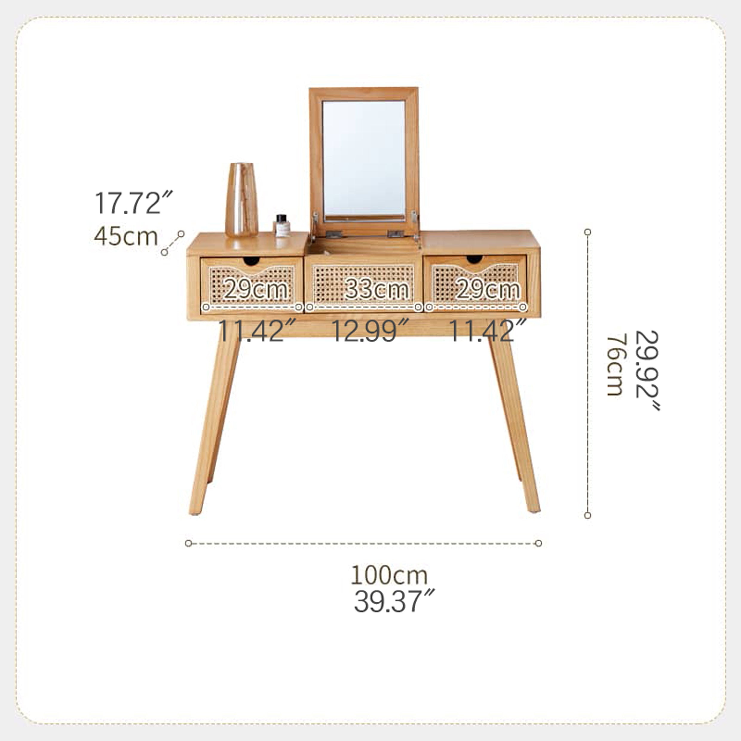 化粧台 幅100cm テーブル ナチュラル ラタン tzm-525