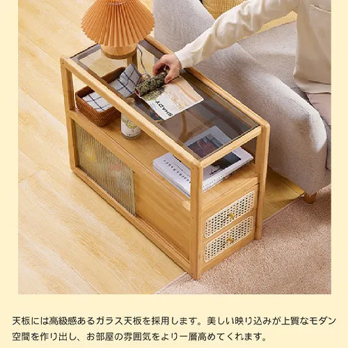 キャビネット 引き出し ガラス 竹 収納家具 おしゃれ 大容量収納 zt-564
