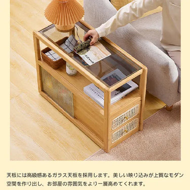 キャビネット 引き出し ガラス 竹 収納家具 おしゃれ 大容量収納 zt-564