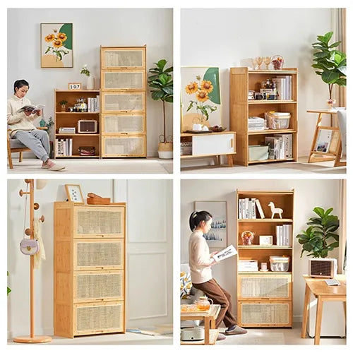 キャビネット ラタン ラック棚 リビング ナチュラル 収納家具 おしゃれ 大容量 zt-934